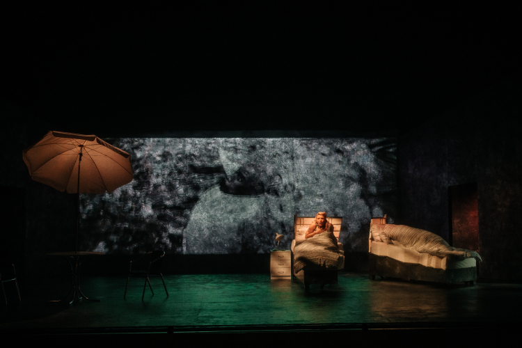 Opera singers perform on the stage of the opera triple bill